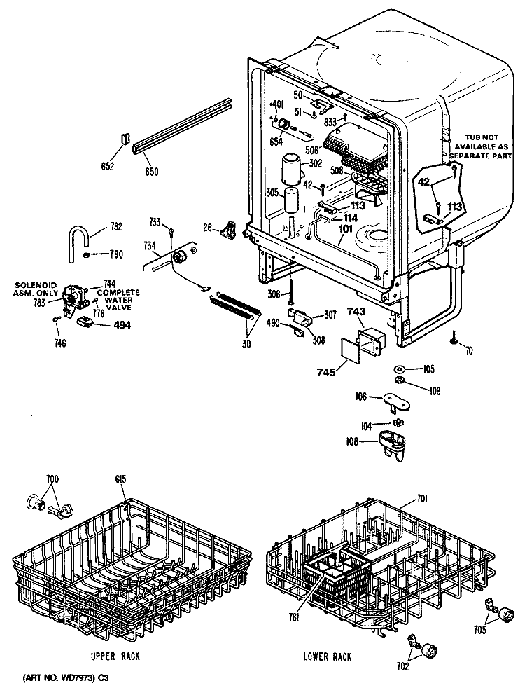 Section Diagram and Parts List for LUD3100V60WB  General Electric Dishwasher