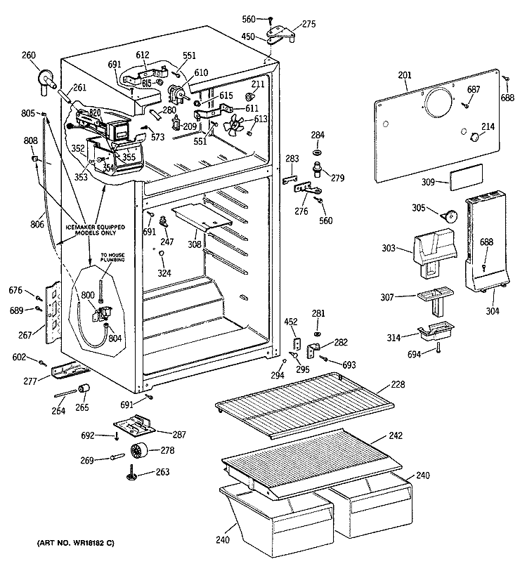 Section Diagram and Parts List for TBX16SITBRAD  General Electric Refrigerator