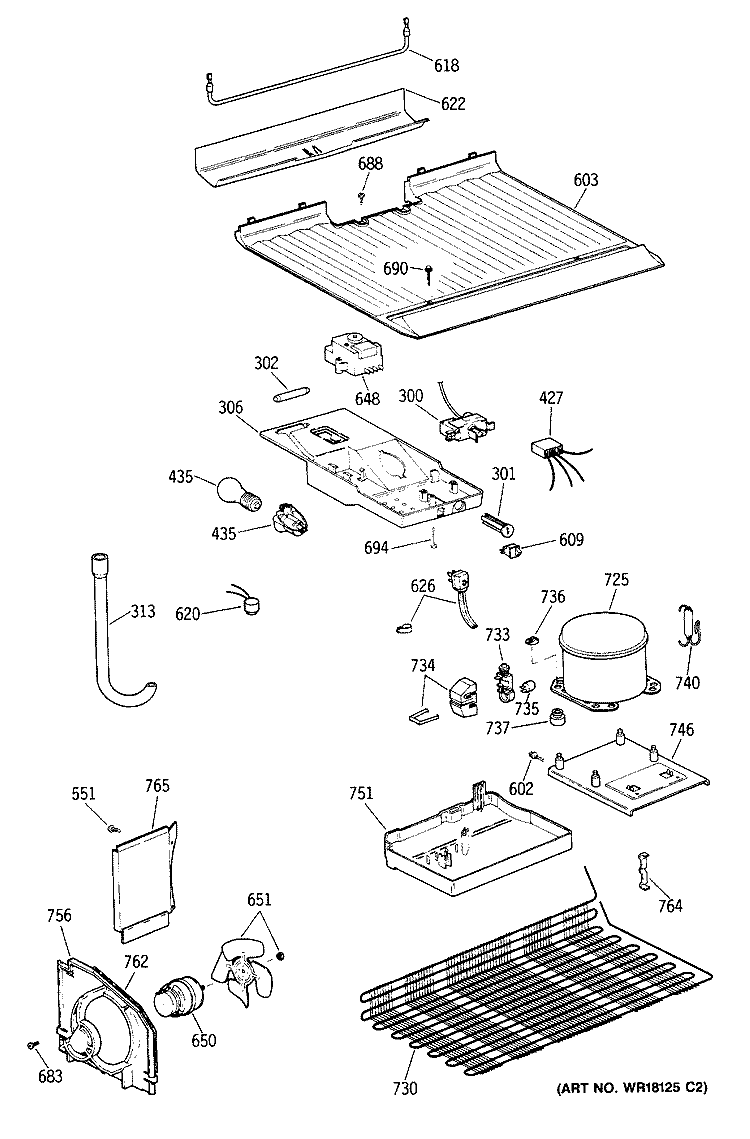 Section Diagram and Parts List for TBX16SITBRAD  General Electric Refrigerator