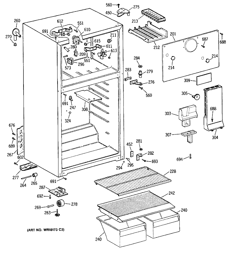 Section Diagram and Parts List for TBX16SYTDLWH  General Electric Refrigerator