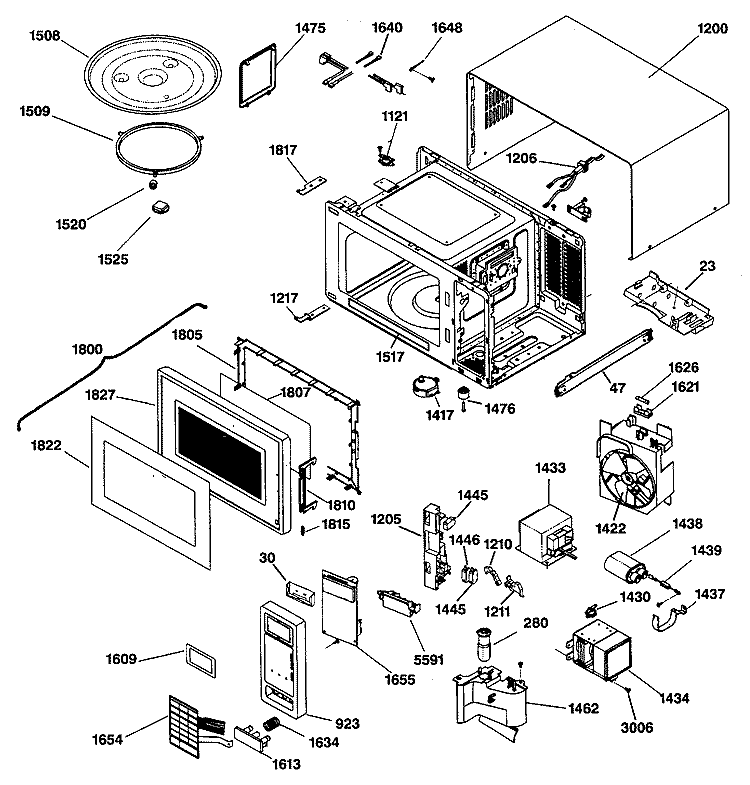 Section Diagram and Parts List for JES1134WN04  General Electric Microwave