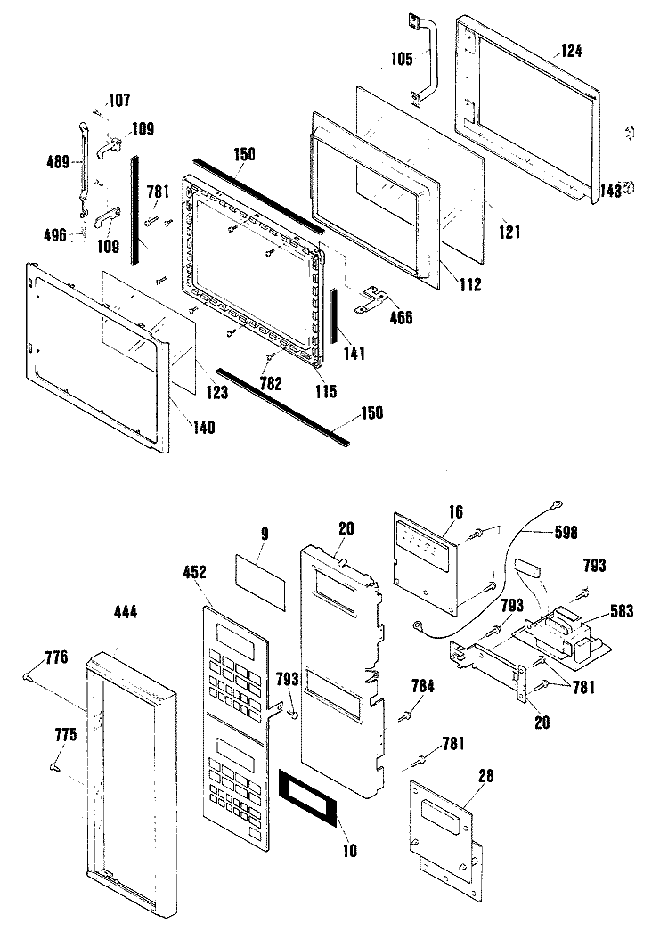 Section Diagram and Parts List for JKP76GP3BG  General Electric Microwave Oven Combo