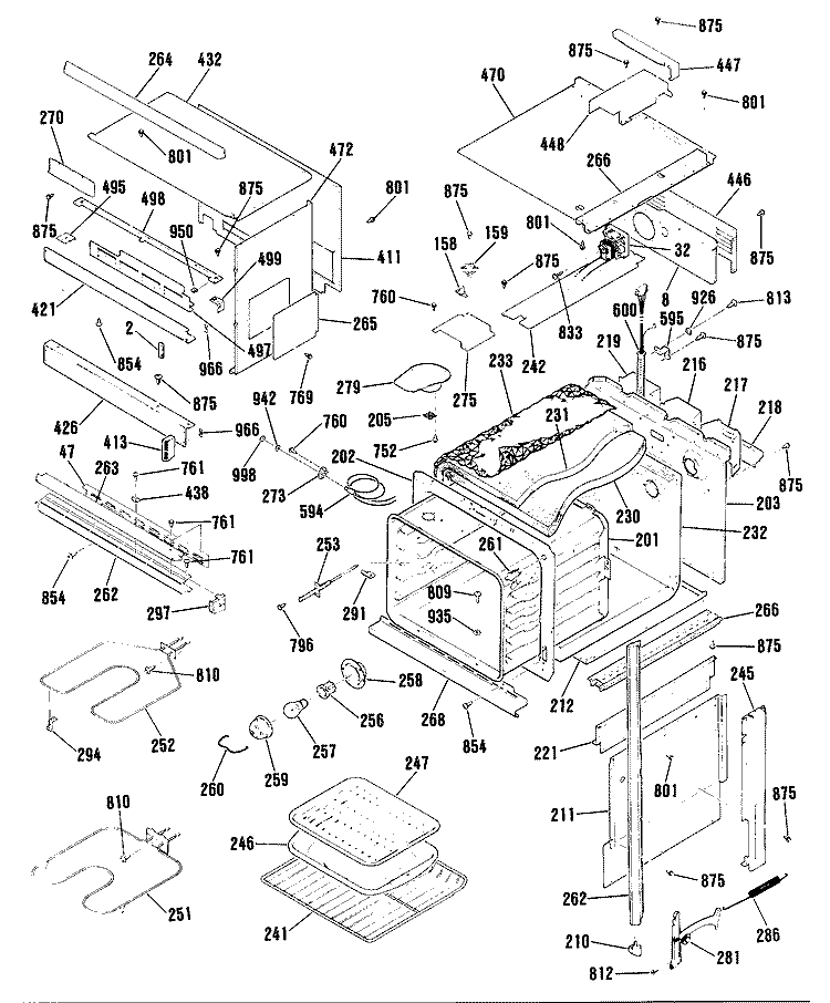 Section Diagram and Parts List for JKP76GP3BG  General Electric Microwave Oven Combo