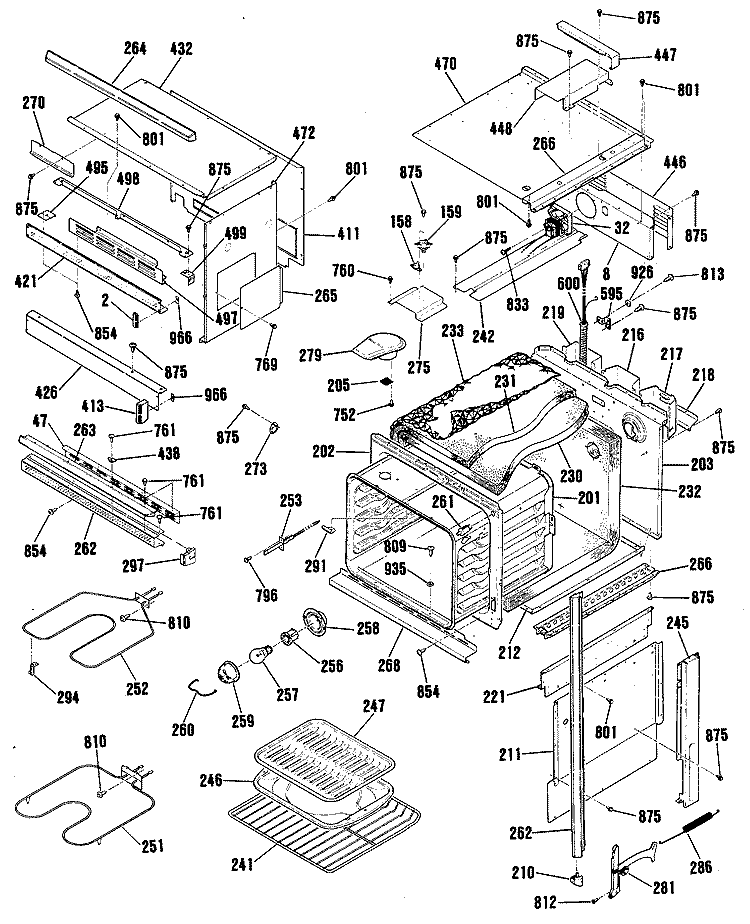 Section Diagram and Parts List for JKP65WP3WG  General Electric Microwave Oven Combo