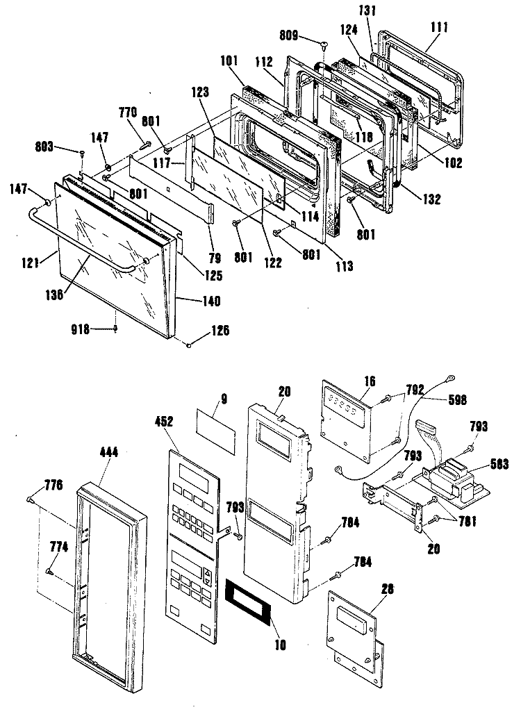 Section Diagram and Parts List for JKP65WP3WG  General Electric Microwave Oven Combo
