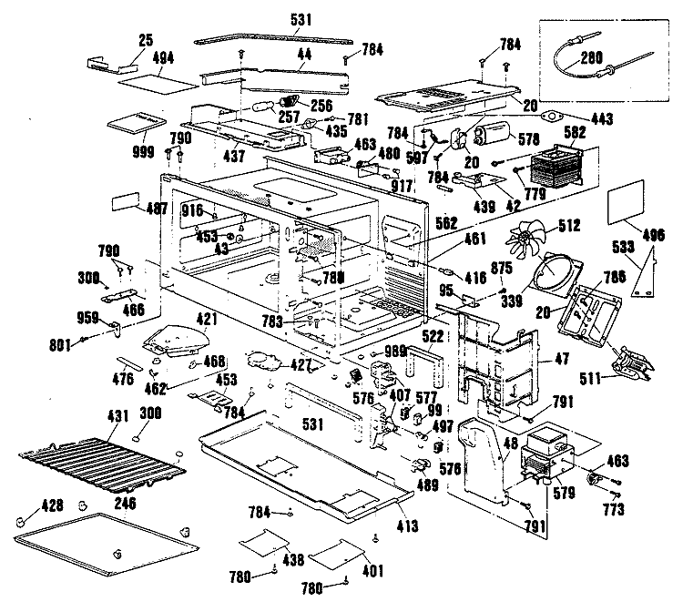 Section Diagram and Parts List for JKP65WP3WG  General Electric Microwave Oven Combo