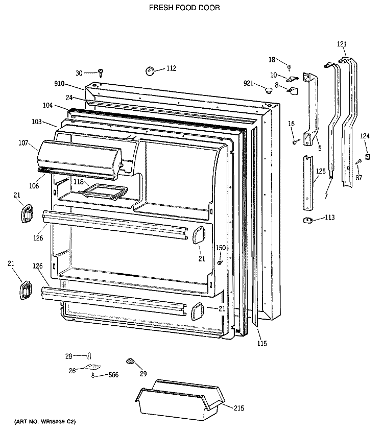 FRESH FOOD DOOR Diagram and Parts List for TBH18DATERWH  General Electric Refrigerator