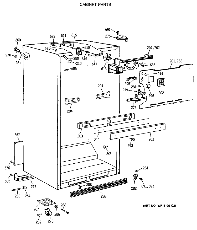 CABINET PARTS Diagram and Parts List for TBH18DATERWH  General Electric Refrigerator
