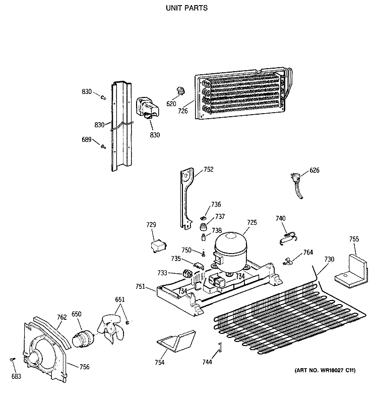 UNIT PARTS Diagram and Parts List for TBH18DATERWH  General Electric Refrigerator
