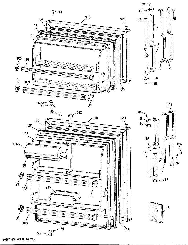 Section Diagram and Parts List for TBX16DATBRWH  General Electric Refrigerator