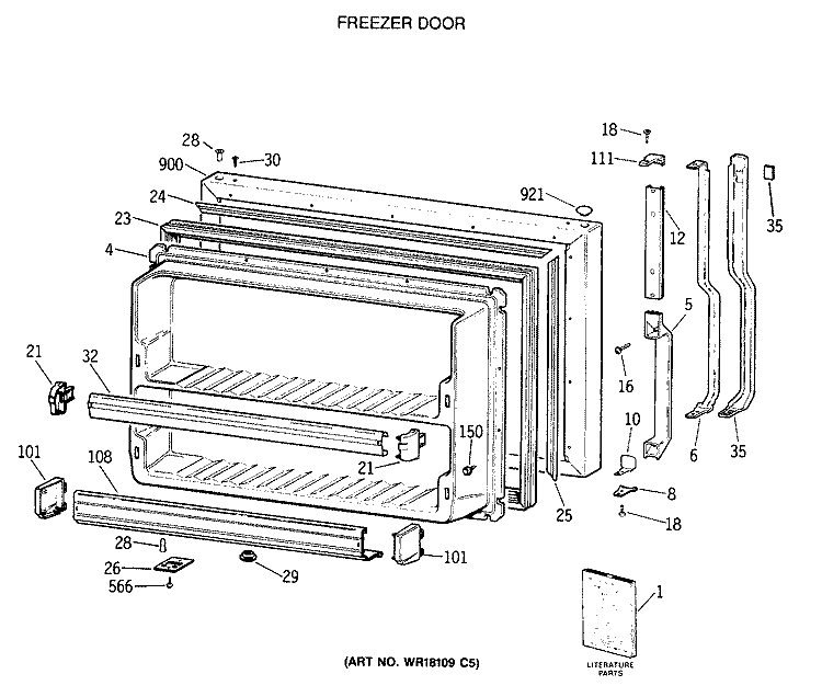 FREEZER DOOR Diagram and Parts List for TBX19MASSRWH  General Electric Refrigerator