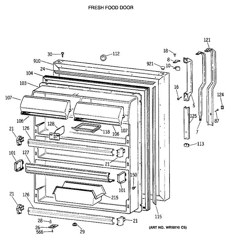 FRESH FOOD DOOR Diagram and Parts List for TBX19MASSRWH  General Electric Refrigerator