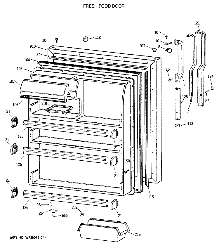 FRESH FOOD DOOR Diagram and Parts List for TBX21DASSRAD  General Electric Refrigerator