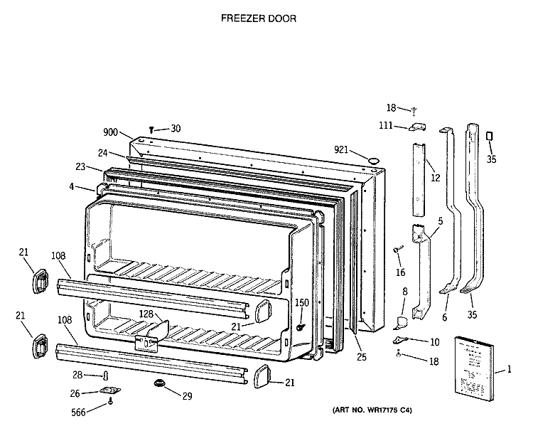 FREEZER DOOR Diagram and Parts List for TBX21MASSRWH  General Electric Refrigerator
