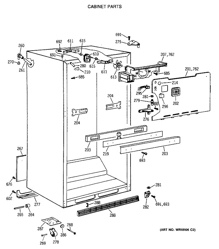 CABINET PARTS Diagram and Parts List for TBX21MASSRWH  General Electric Refrigerator