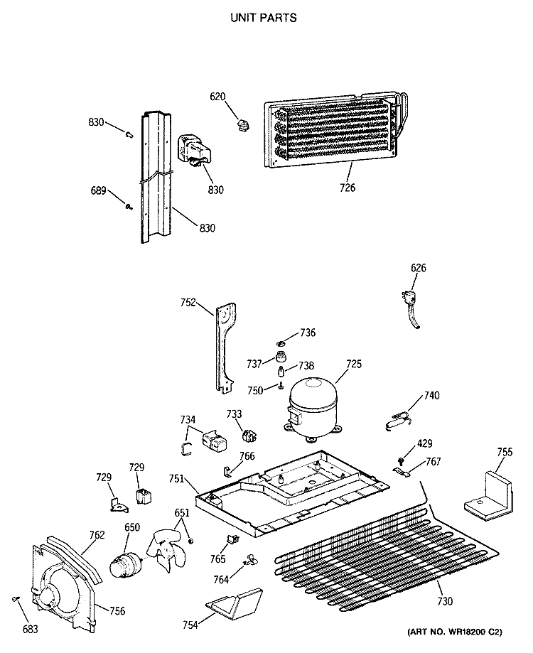 UNIT PARTS Diagram and Parts List for TBX21MASSRWH  General Electric Refrigerator