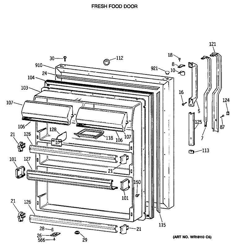 FRESH FOOD DOOR Diagram and Parts List for TBX22JASSRWH  General Electric Refrigerator