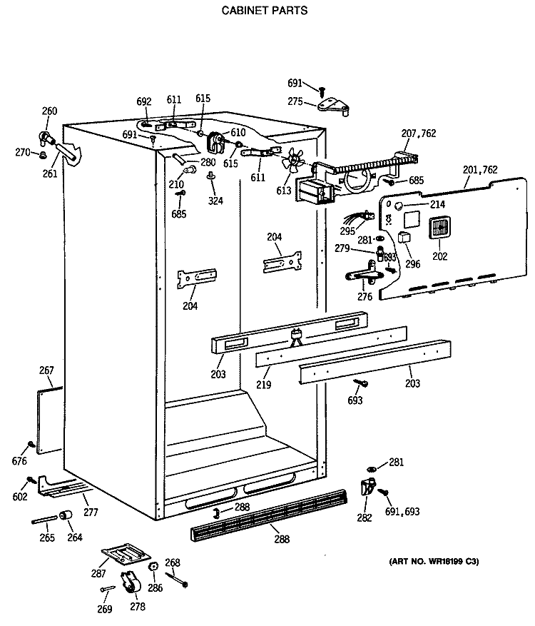 CABINET PARTS Diagram and Parts List for TBX21GATNRWH  General Electric Refrigerator