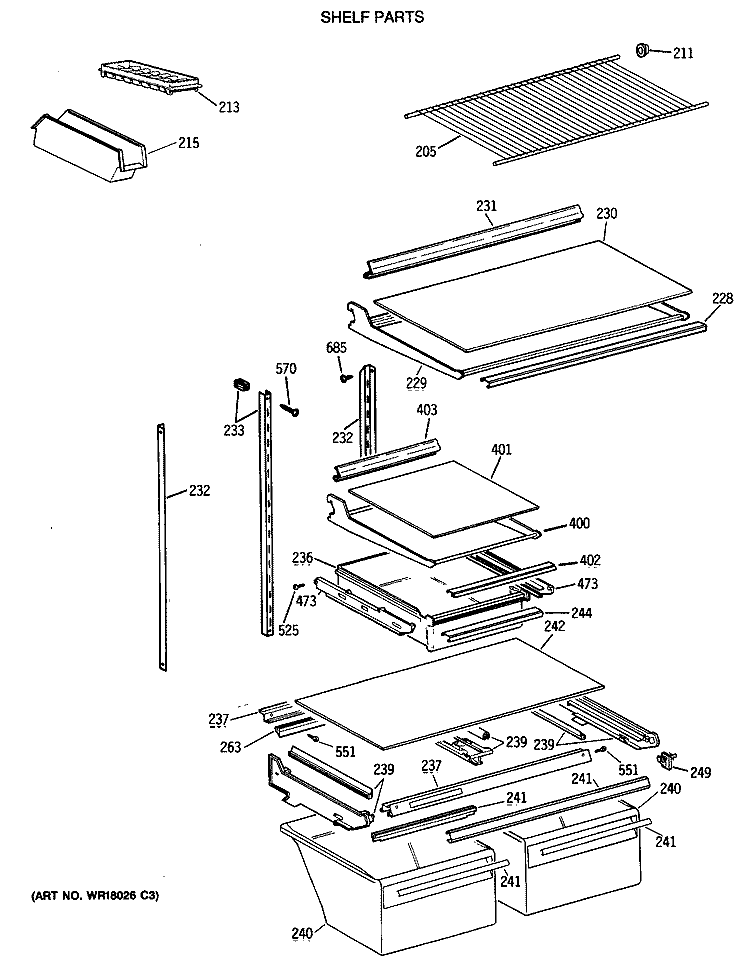 SHELF PARTS Diagram and Parts List for TBX21GATNRWH  General Electric Refrigerator
