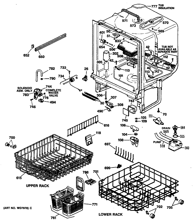 Section Diagram and Parts List for GSD1222V62BB  General Electric Dishwasher