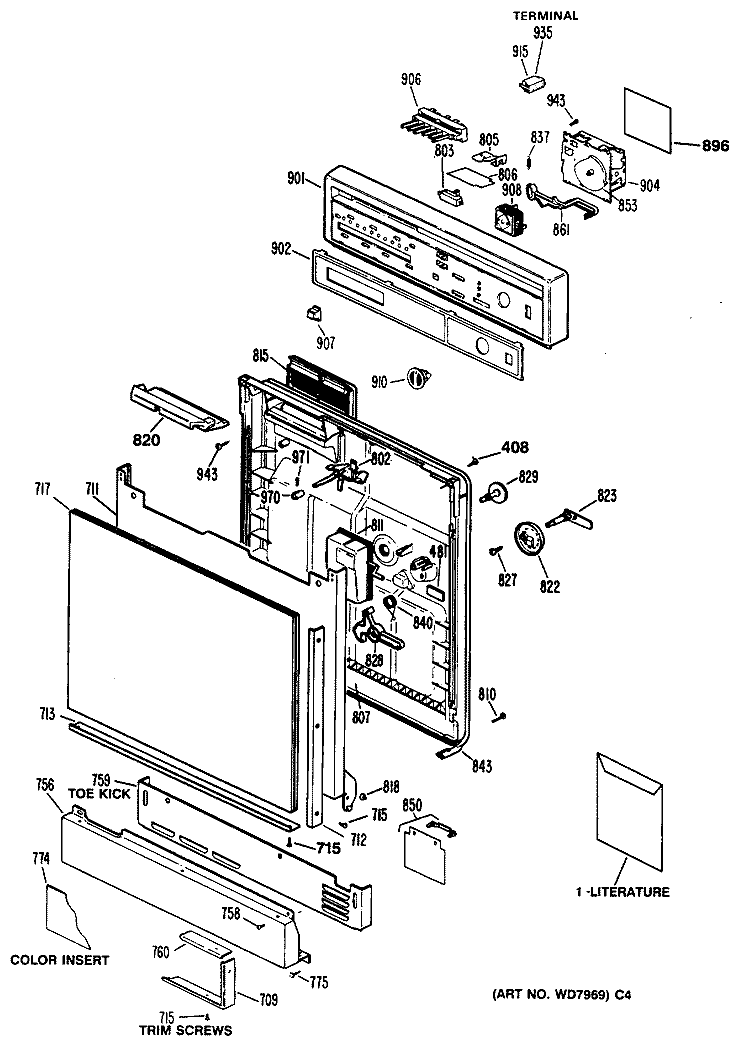 Section Diagram and Parts List for GSD715X-66AA  General Electric Dishwasher