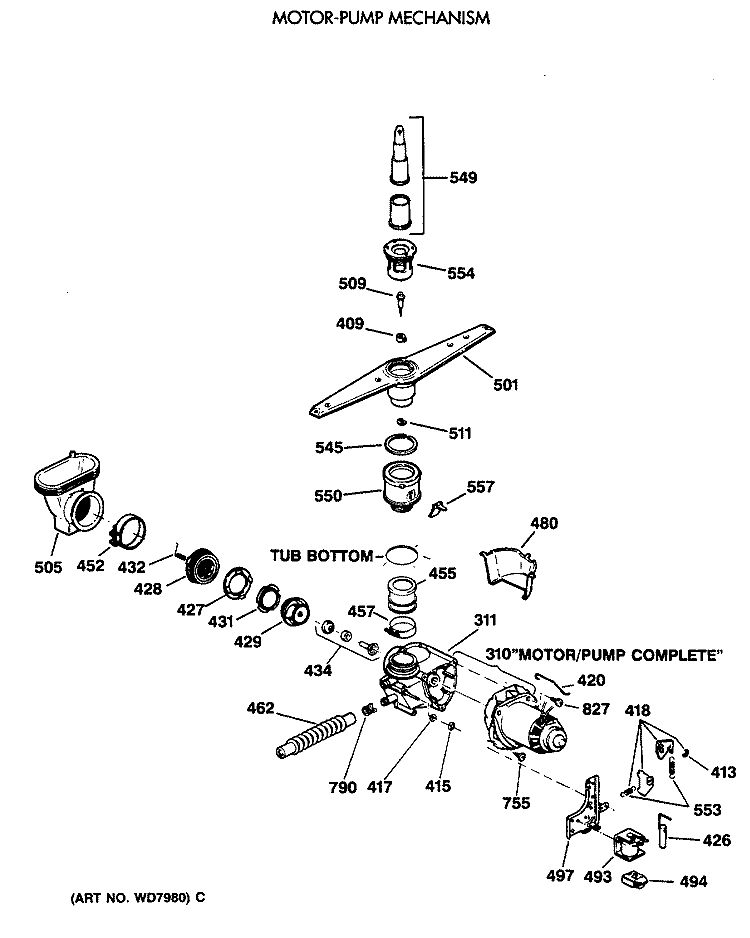MOTOR - PUMP MECHANISM Diagram and Parts List for GSD715X-66AA  General Electric Dishwasher