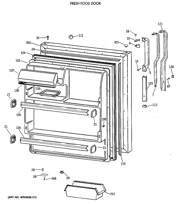 FRESH FOOD DOOR Diagram and Parts List for TBE18DASSRAD  General Electric Refrigerator