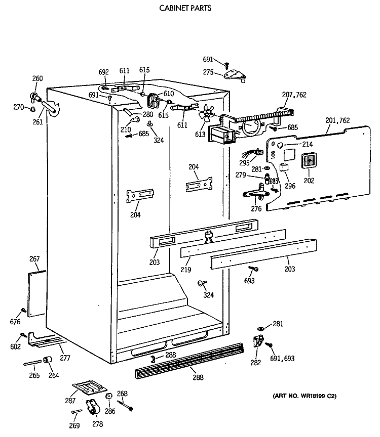 CABINET PARTS Diagram and Parts List for TBE18DASSRAD  General Electric Refrigerator
