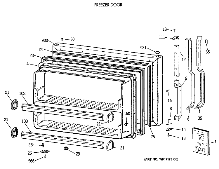FREEZER DOOR Diagram and Parts List for TBE18DASTRWH  General Electric Refrigerator