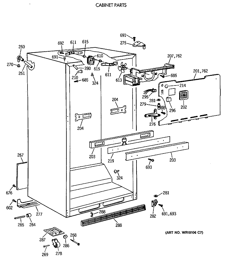 CABINET PARTS Diagram and Parts List for TBE18DASTRWH  General Electric Refrigerator