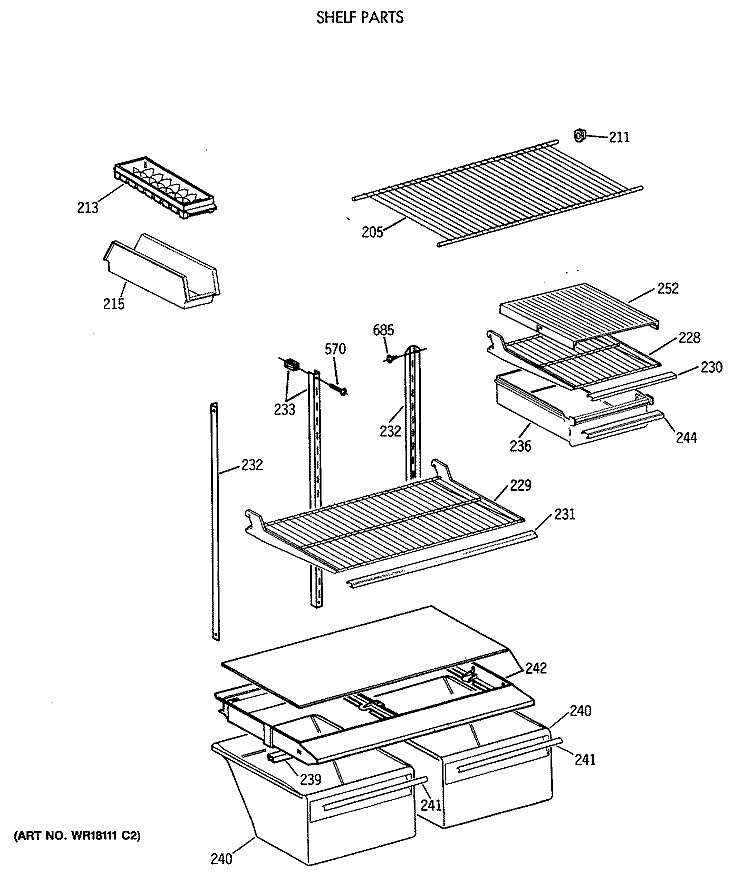 SHELF PARTS Diagram and Parts List for TBE18DASTRWH  General Electric Refrigerator