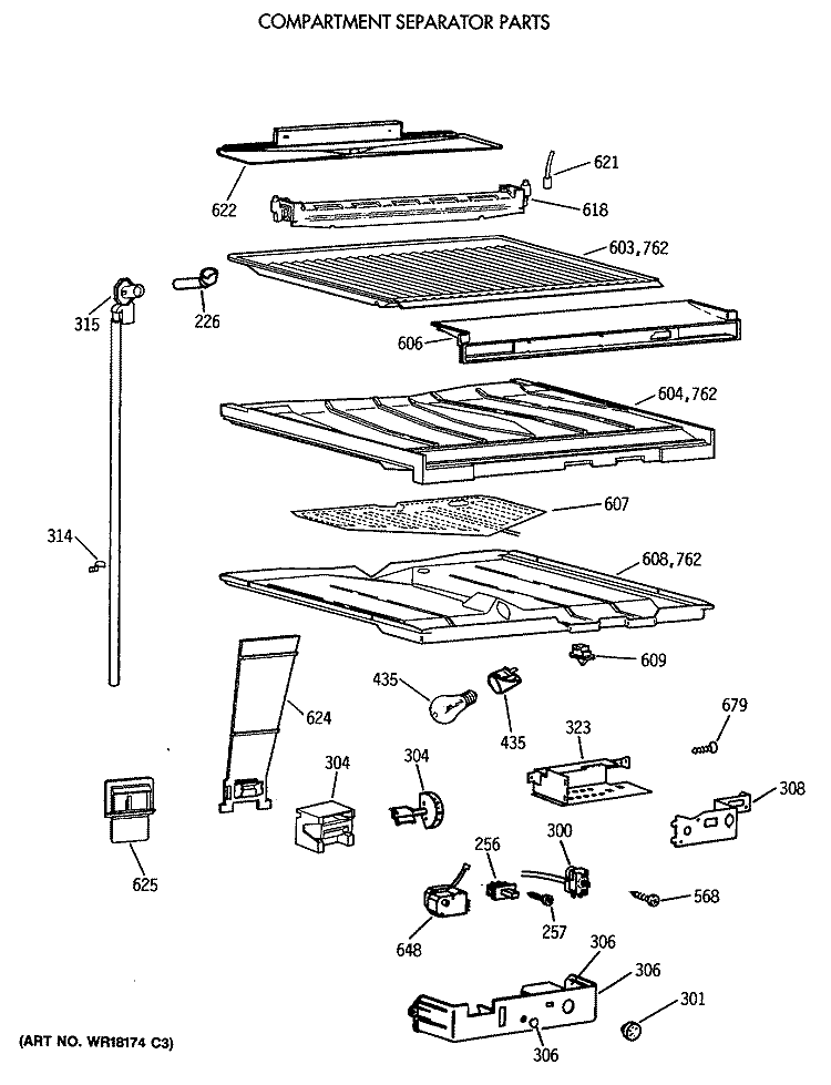 COMPARTMENT SEPARATOR PARTS Diagram and Parts List for TBE19PASRRAA  General Electric Refrigerator