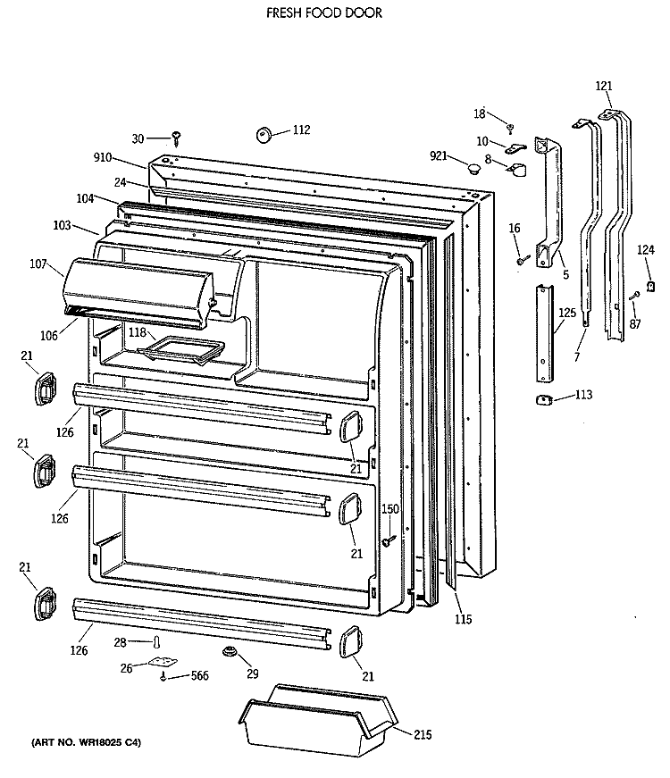 FRESH FOOD DOOR Diagram and Parts List for TBE21DASVRWH  General Electric Refrigerator