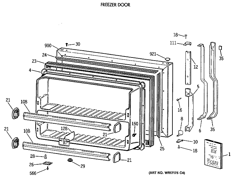 FREEZER DOOR Diagram and Parts List for TBE21JASTRAD  General Electric Refrigerator
