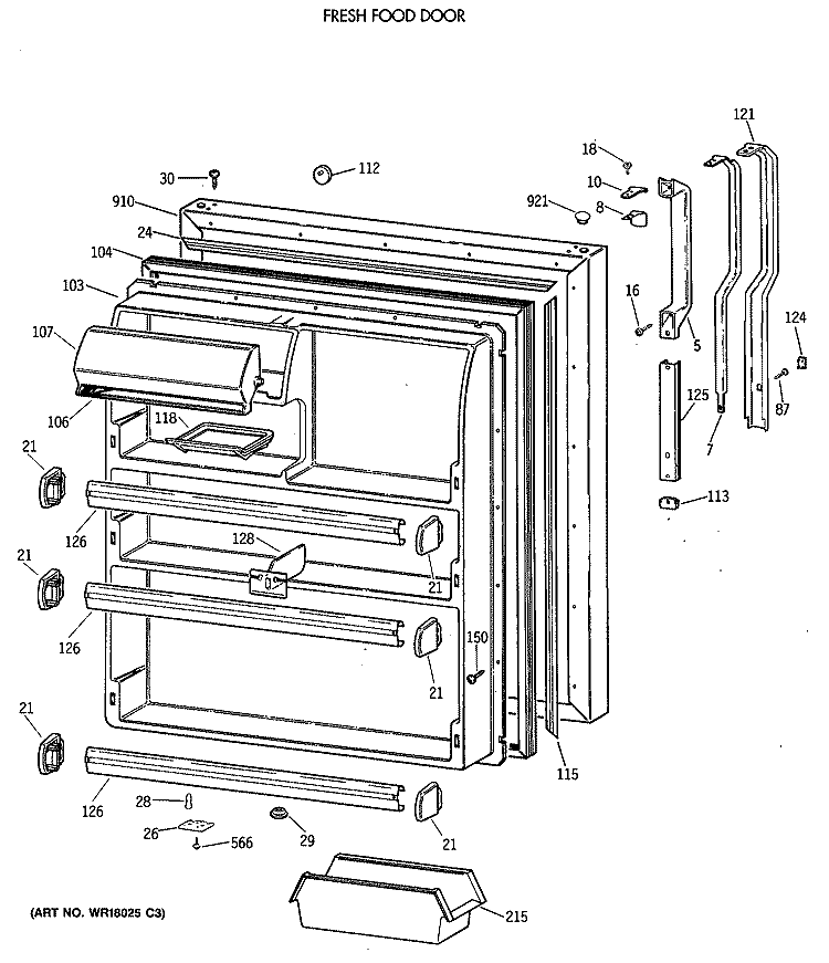 FRESH FOOD DOOR Diagram and Parts List for TBE21JASTRAD  General Electric Refrigerator