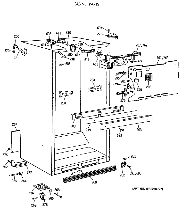 CABINET PARTS Diagram and Parts List for TBE21JASTRAD  General Electric Refrigerator