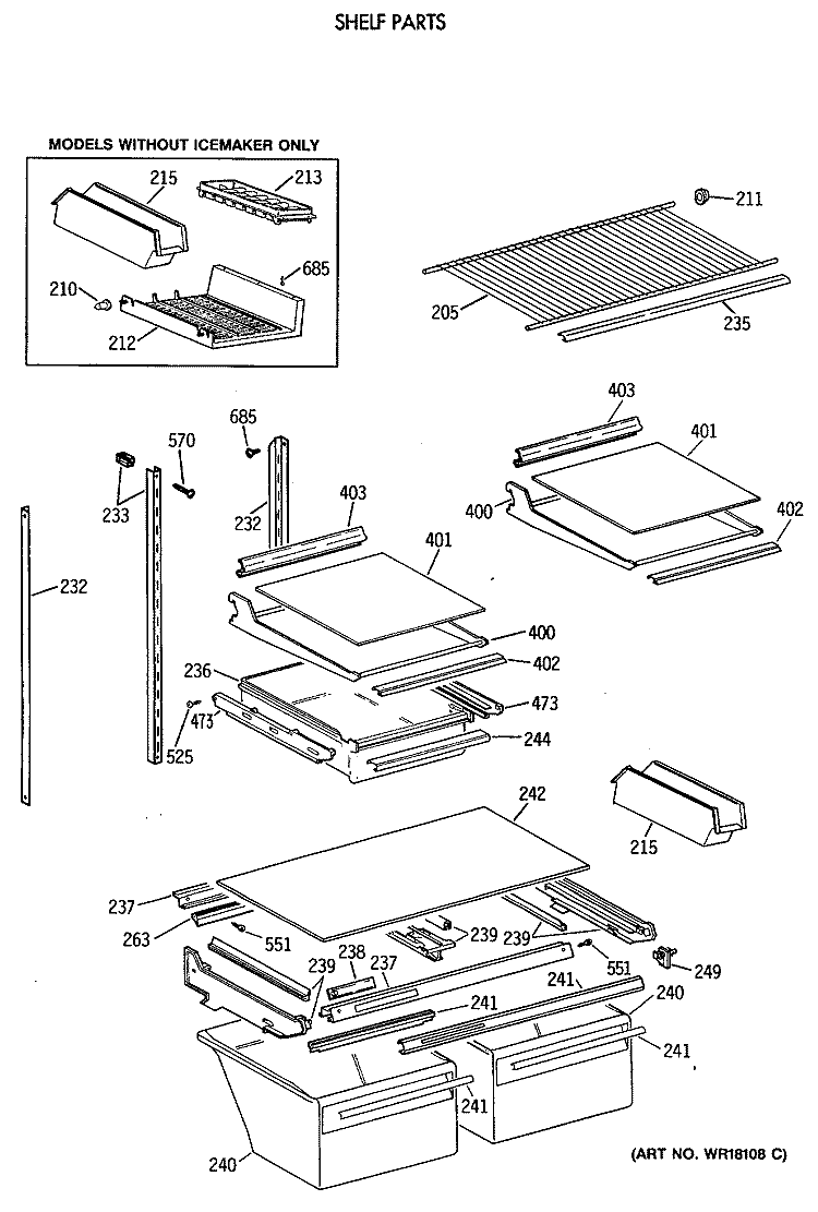 SHELF PARTS Diagram and Parts List for TBE21JASTRAD  General Electric Refrigerator
