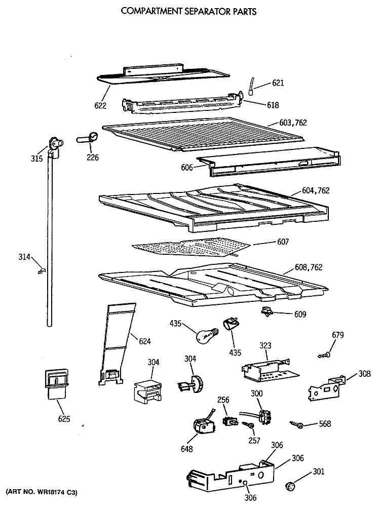 COMPARTMENT SEPARATOR PARTS Diagram and Parts List for TBE21JASTRAD  General Electric Refrigerator