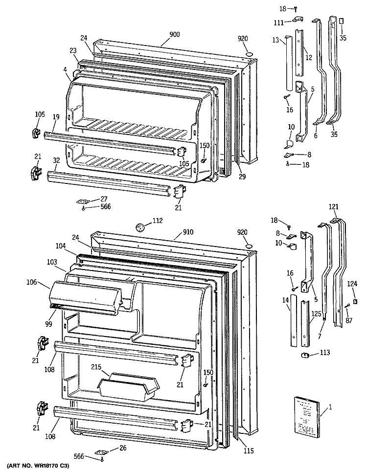 Section Diagram and Parts List for TBE16DATBRAD  General Electric Refrigerator