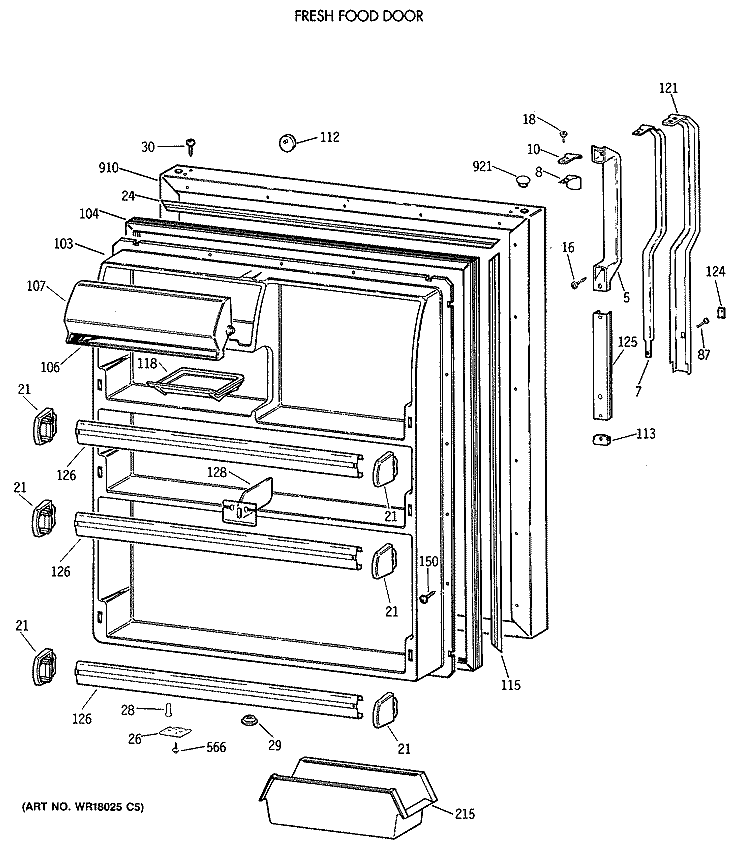 FRESH FOOD DOOR Diagram and Parts List for TBE24JASMRWH  General Electric Refrigerator