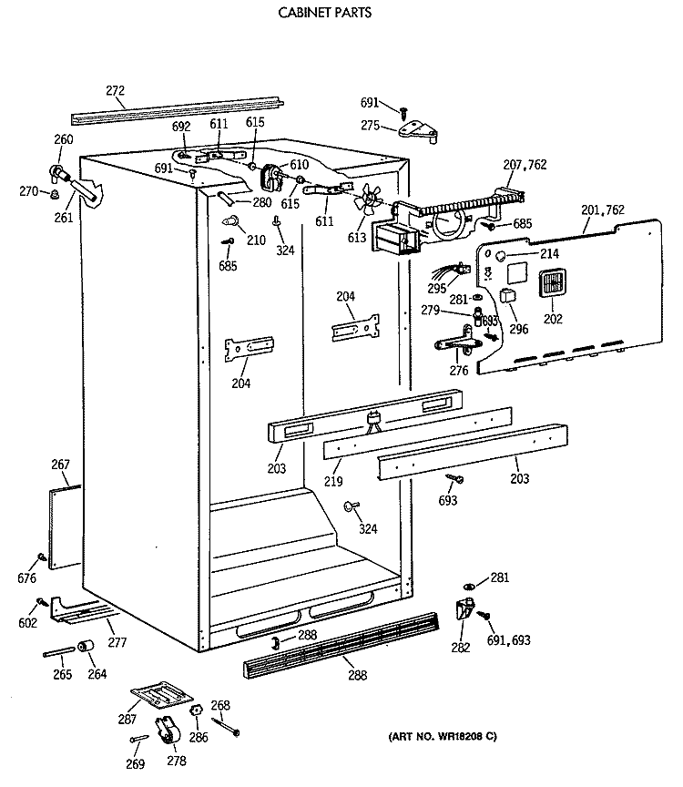 CABINET PARTS Diagram and Parts List for TBE18DATMRAD  General Electric Refrigerator