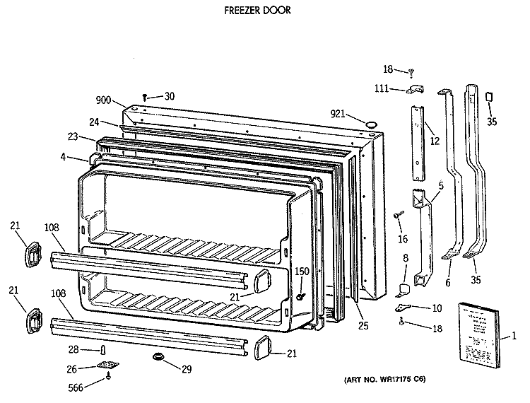 FREEZER DOOR Diagram and Parts List for TBH18JATNRAD  General Electric Refrigerator
