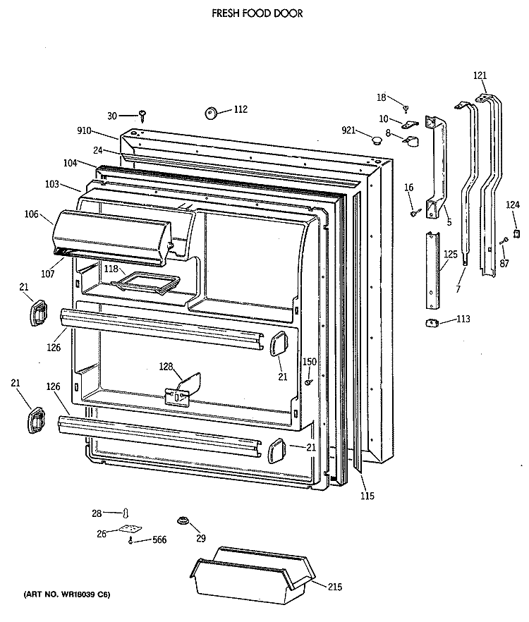 FRESH FOOD DOOR Diagram and Parts List for TBH18JATNRAD  General Electric Refrigerator