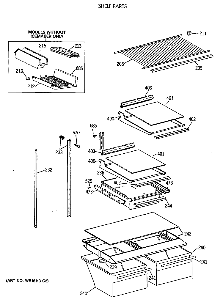 SHELF PARTS Diagram and Parts List for TBH18JATNRAD  General Electric Refrigerator