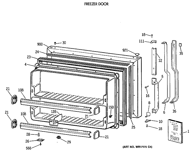 FREEZER DOOR Diagram and Parts List for TBH21JATFRAD  General Electric Refrigerator