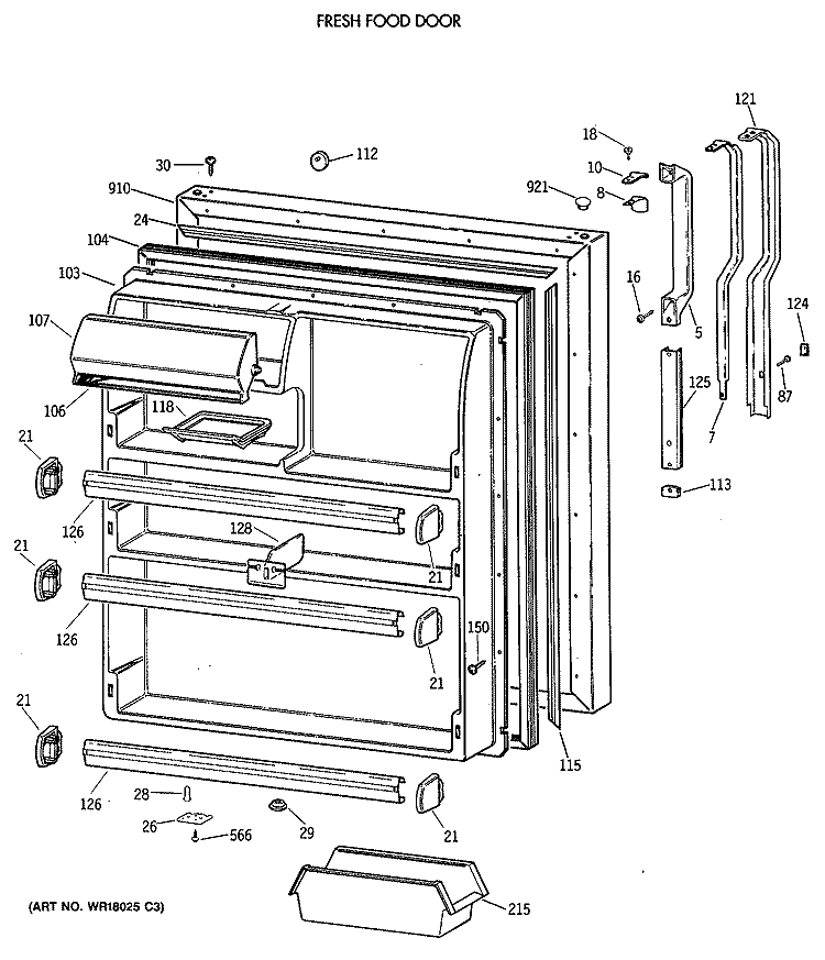 FRESH FOOD DOOR Diagram and Parts List for TBH21JATFRAD  General Electric Refrigerator