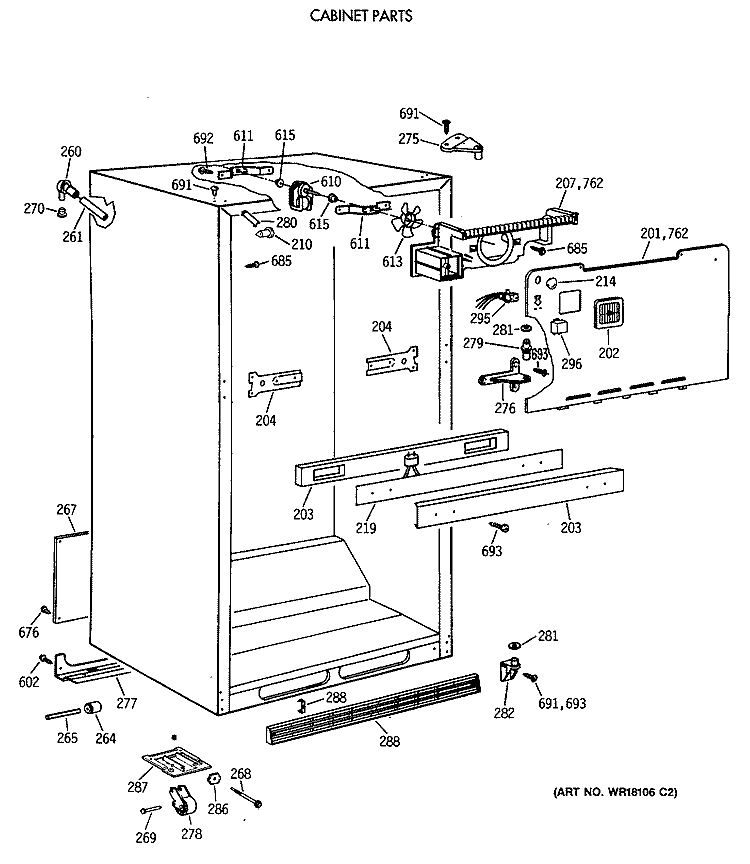 CABINET PARTS Diagram and Parts List for TBH21JATFRAD  General Electric Refrigerator