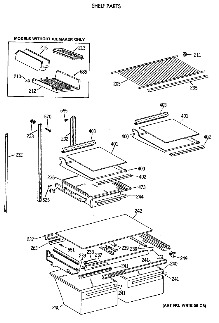 SHELF PARTS Diagram and Parts List for TBH21JATFRAD  General Electric Refrigerator