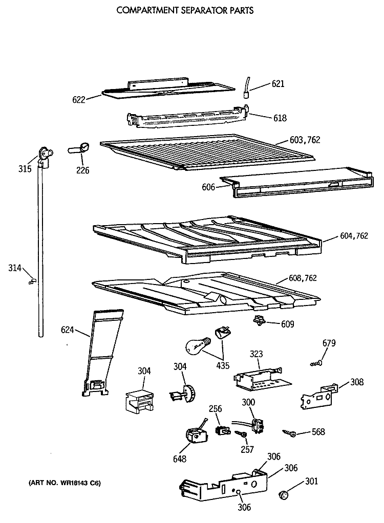 COMPARTMENT SEPARATOR PARTS Diagram and Parts List for TBH21JATFRAD  General Electric Refrigerator