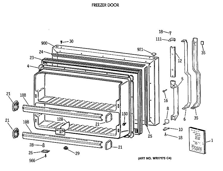 FREEZER DOOR Diagram and Parts List for TBH21JATNRAD  General Electric Refrigerator